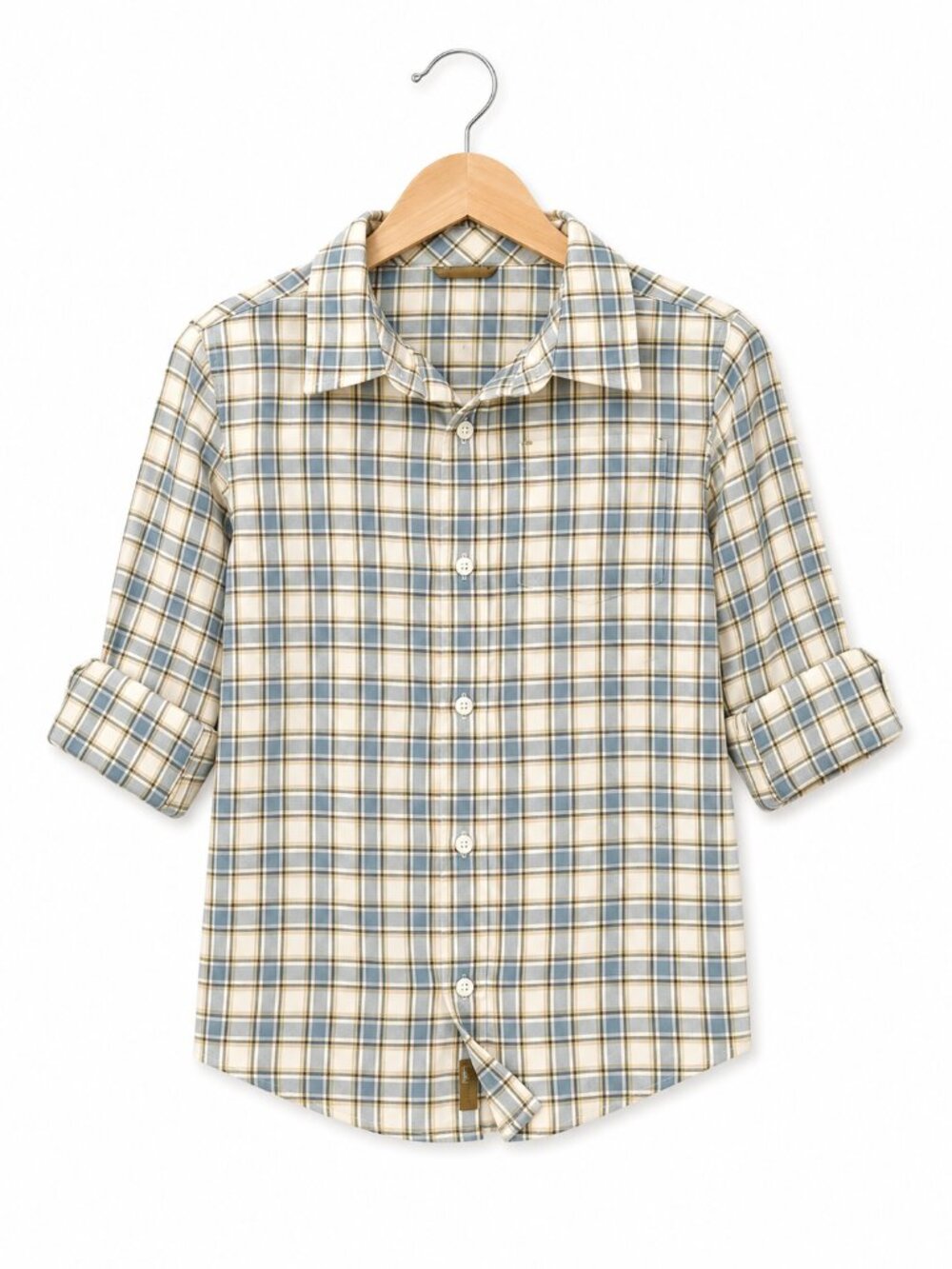 Gymboree Boys Shirt Size XS 3 4 Wilderness Club Plaid Dusty Blue Button Up Front